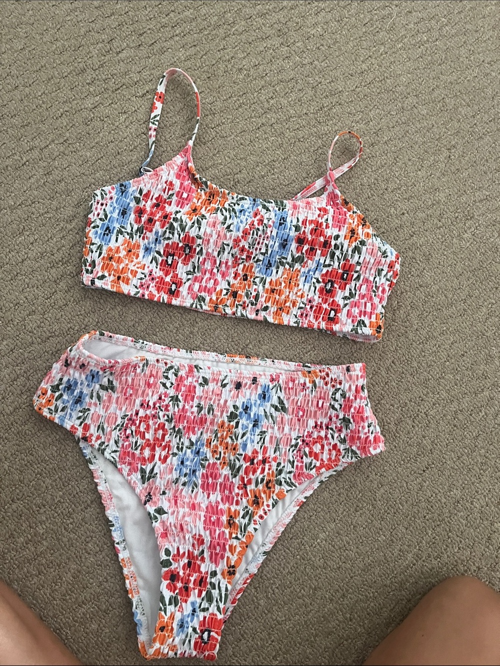 Girls Floral Smocked Two-Piece Swim Set - Pink Multi